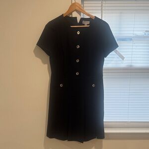 Black Short-Sleeve Button-Front Mini Dress